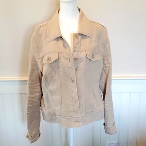 Two Palms raw edge linen jacket.